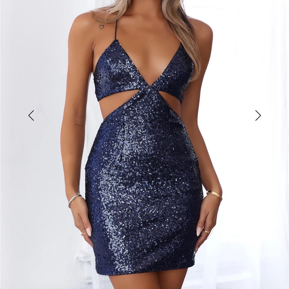 SHEIN Blue Backless Bodycon Dress Halter Neck Cocktail